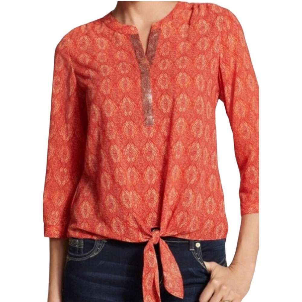 Chico's desert beauty Bianca orange/red color top size 1 GUC